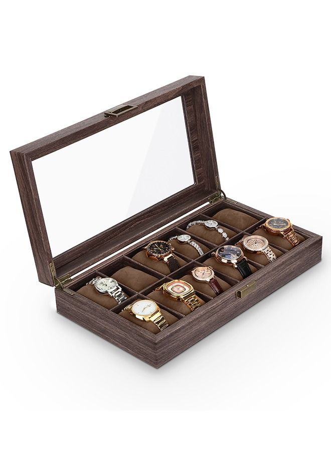 12-Slot PU Leather Watch Box - Watch Case Watch Box Organizer with  Acrylic Lid Watch Display Case with Removable Pillows