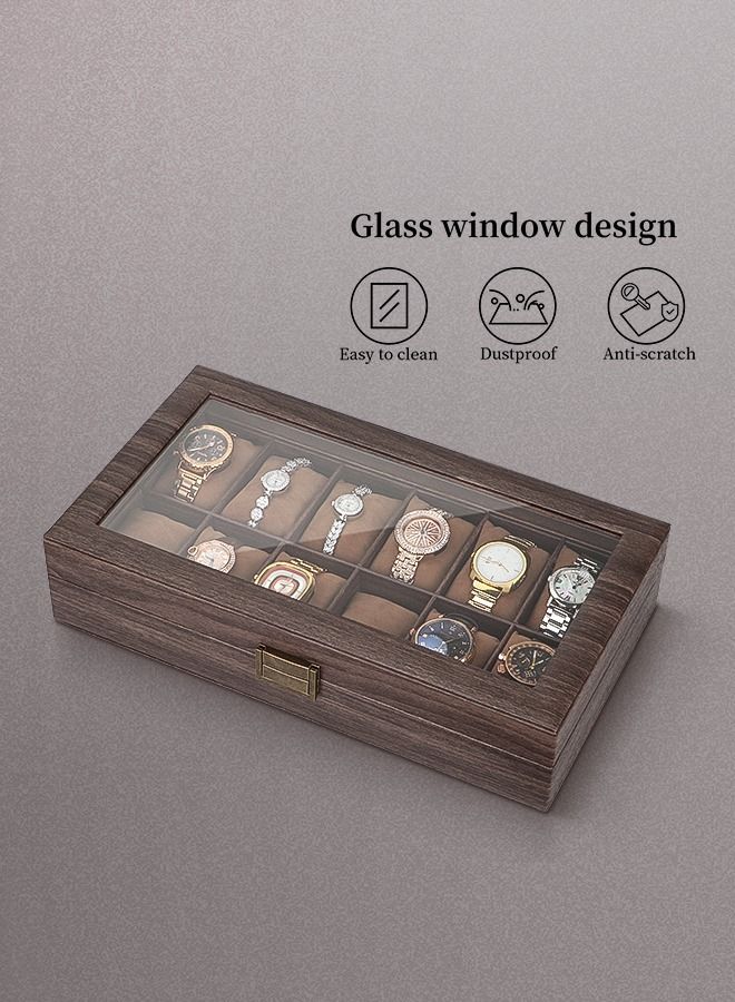 12-Slot PU Leather Watch Box - Watch Case Watch Box Organizer with  Acrylic Lid Watch Display Case with Removable Pillows