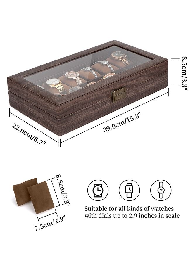 12-Slot PU Leather Watch Box - Watch Case Watch Box Organizer with  Acrylic Lid Watch Display Case with Removable Pillows