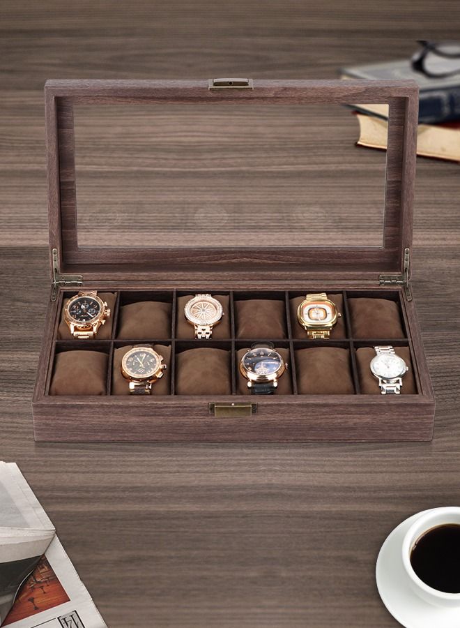 12-Slot PU Leather Watch Box - Watch Case Watch Box Organizer with  Acrylic Lid Watch Display Case with Removable Pillows