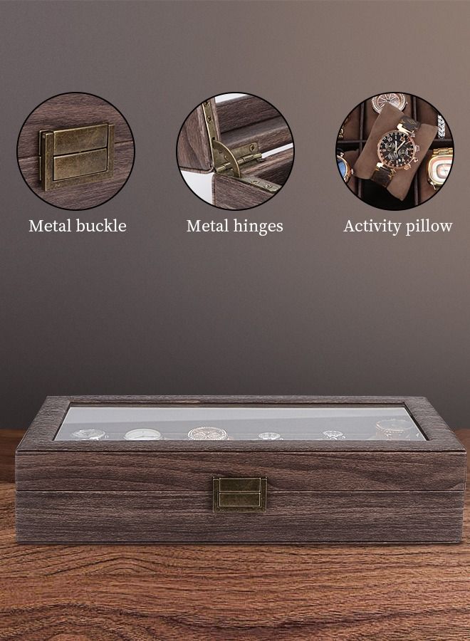 12-Slot PU Leather Watch Box - Watch Case Watch Box Organizer with  Acrylic Lid Watch Display Case with Removable Pillows