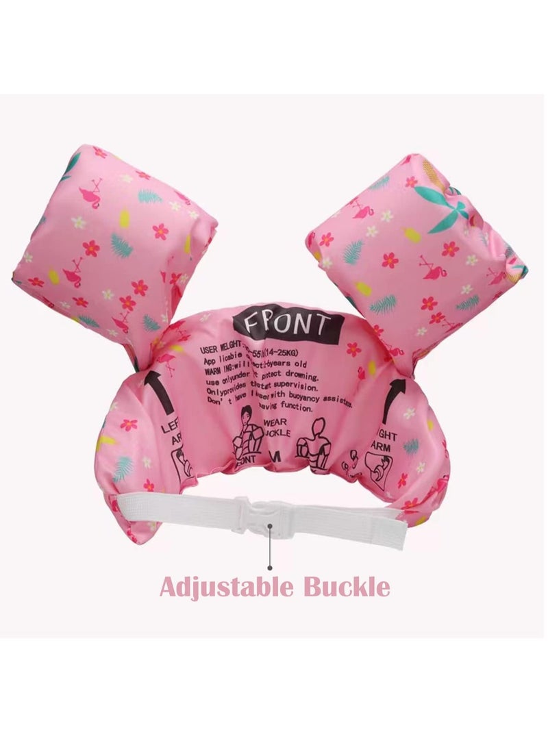 Kids Swim Vest Toddler Floaties for 30-55lbs/2-6 Year Old Girls and Boys Swimming Arm Band Pool Float Jacket with Water Wings and Shoulder Strap for Children Learn to Swim Aid (Pink Flamingo)