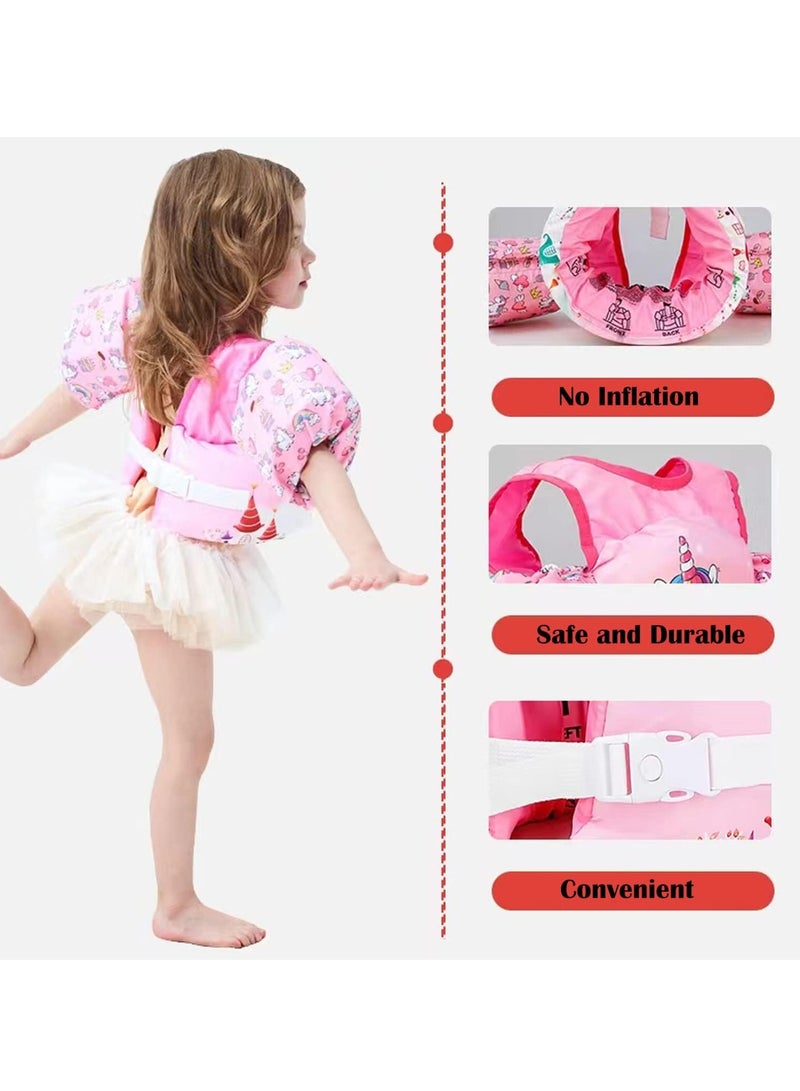 Kids Swim Vest Toddler Floaties for 30-55lbs/2-6 Year Old Girls and Boys Swimming Arm Band Pool Float Jacket with Water Wings and Shoulder Strap for Children Learn to Swim Aid (Pink Flamingo)