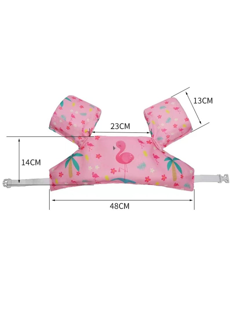 Kids Swim Vest Toddler Floaties for 30-55lbs/2-6 Year Old Girls and Boys Swimming Arm Band Pool Float Jacket with Water Wings and Shoulder Strap for Children Learn to Swim Aid (Pink Flamingo)