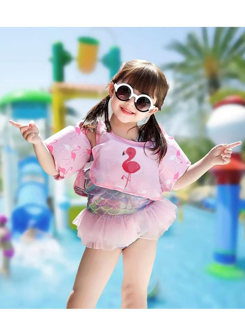 Kids Swim Vest Toddler Floaties for 30-55lbs/2-6 Year Old Girls and Boys Swimming Arm Band Pool Float Jacket with Water Wings and Shoulder Strap for Children Learn to Swim Aid (Pink Flamingo)