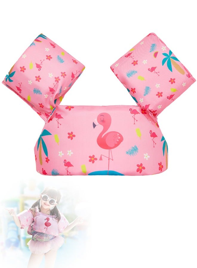 Kids Swim Vest Toddler Floaties for 30-55lbs/2-6 Year Old Girls and Boys Swimming Arm Band Pool Float Jacket with Water Wings and Shoulder Strap for Children Learn to Swim Aid (Pink Flamingo)