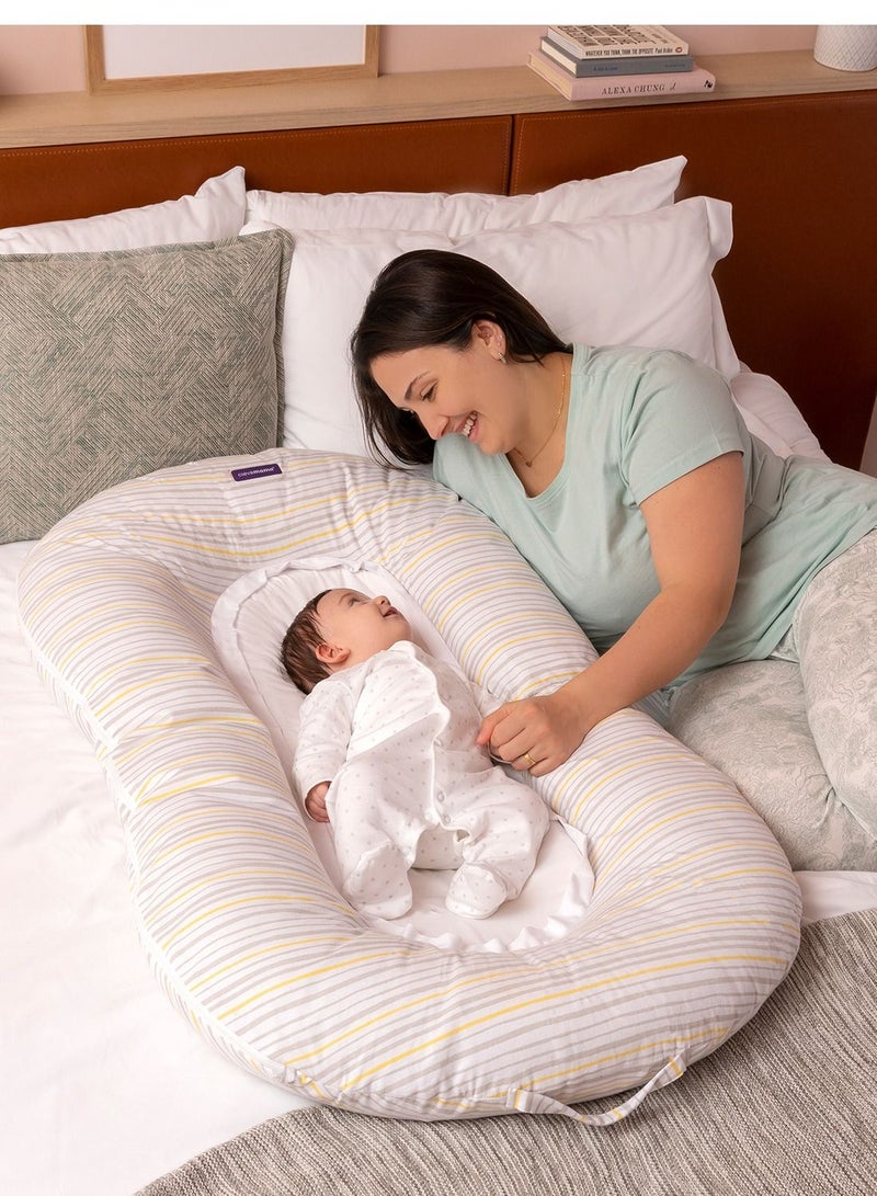Mum2Me Maternity Pillow & Baby Pod - Grey and Yellow Stripes