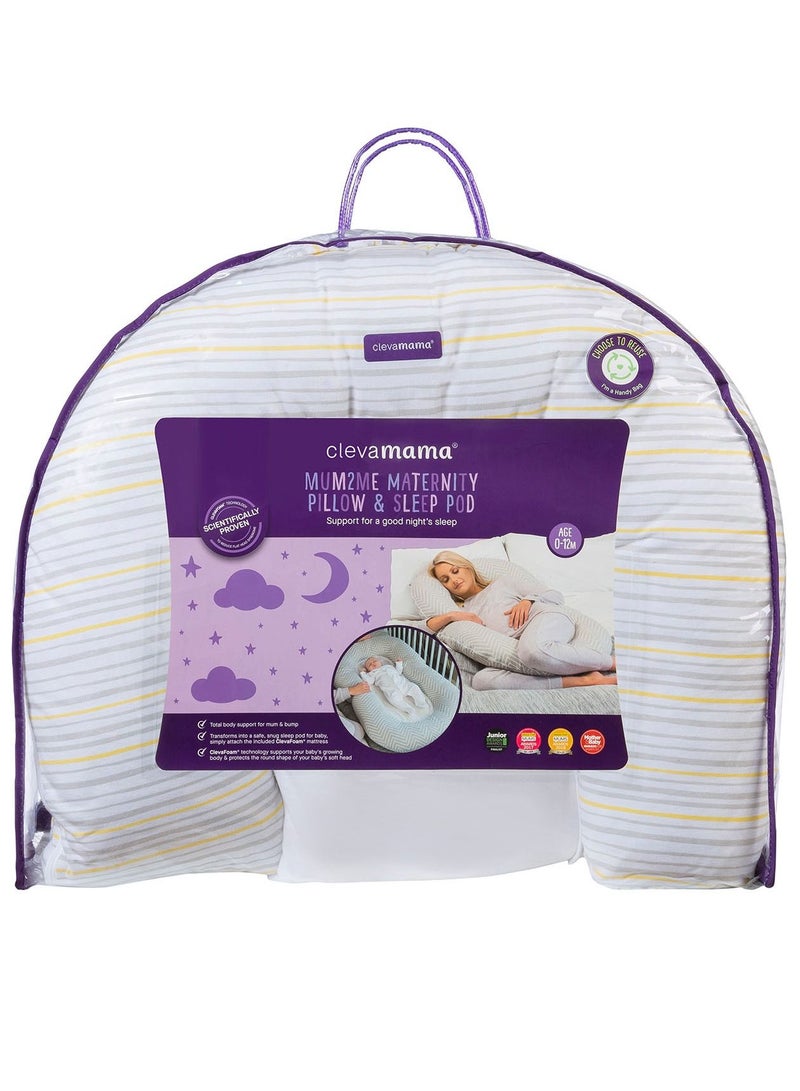 Mum2Me Maternity Pillow & Baby Pod - Grey and Yellow Stripes