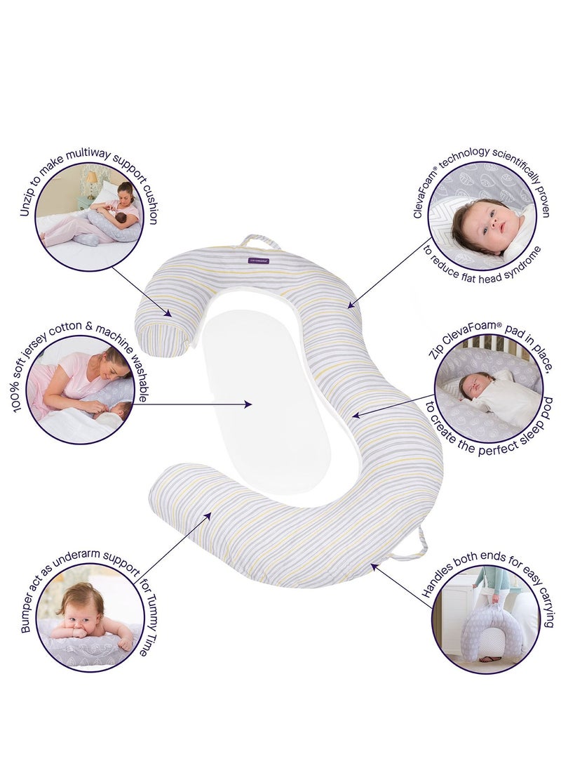 Mum2Me Maternity Pillow & Baby Pod - Grey and Yellow Stripes