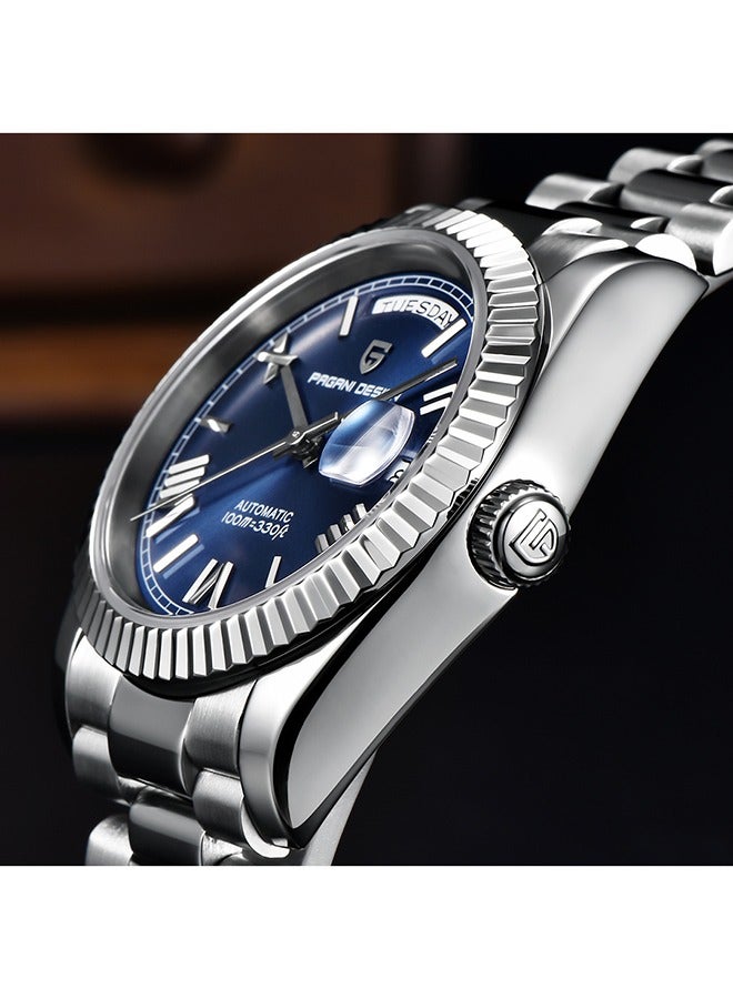 Men's Automatic Watch, Date Watch Men's, Sapphire Glass, Japan Imported Movement, Self-Winding Movement Stainless Steel Watch, 100M Waterproof (Deep Blue)