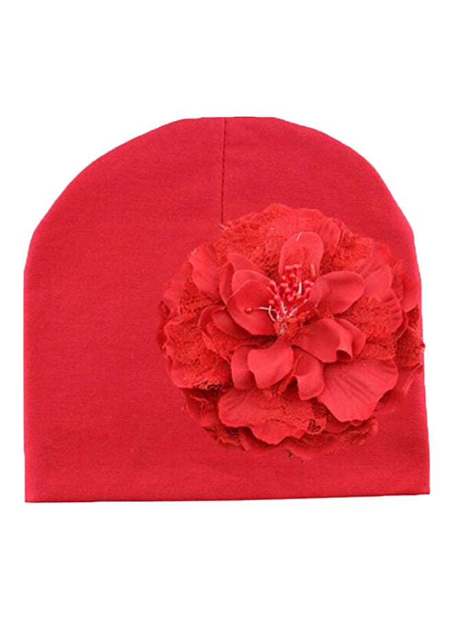 Peony Flower Weave Beanie Red