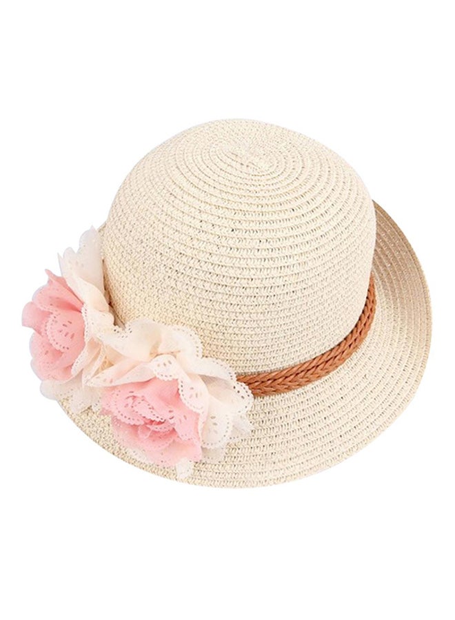 Flower Wide Brim Travel Hat Beige