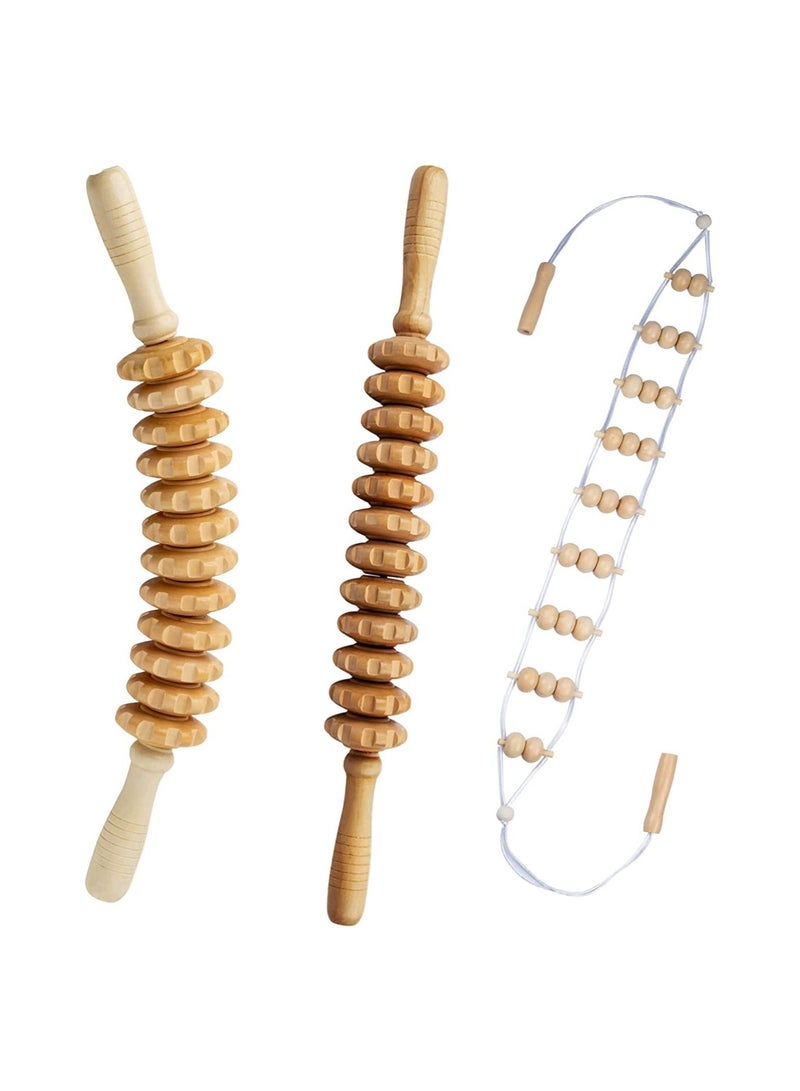 3 Pcs Wood Therapy Massage Tools for Body Shaping Lymphatic Drainage Massager Maderoterapia Kit Wooden Massage Roller Anti-Cellulite Massager Body Sculpting Tools Set