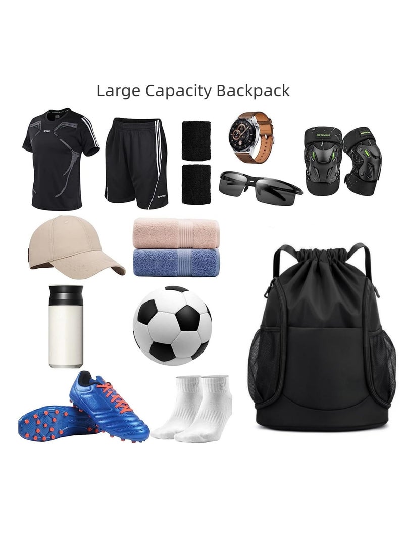 SYOSI, Drawstring Backpack Waterproof Soccer Bag for Man and Women, Sports Basketball Gym Draw String Sackpack with Shoes Compartment Side Mesh Pockets