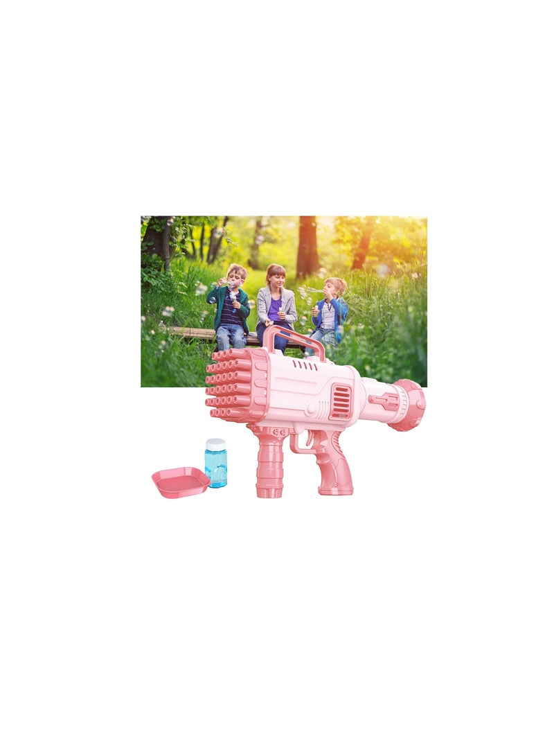 Bubble Gun Bubble Maker Machine with 32 Holes for Boys and Girls Summer Kids Toy for Age 3 4 5 6 7 8 Years Old Widely Use for Party Wedding or Games Pink