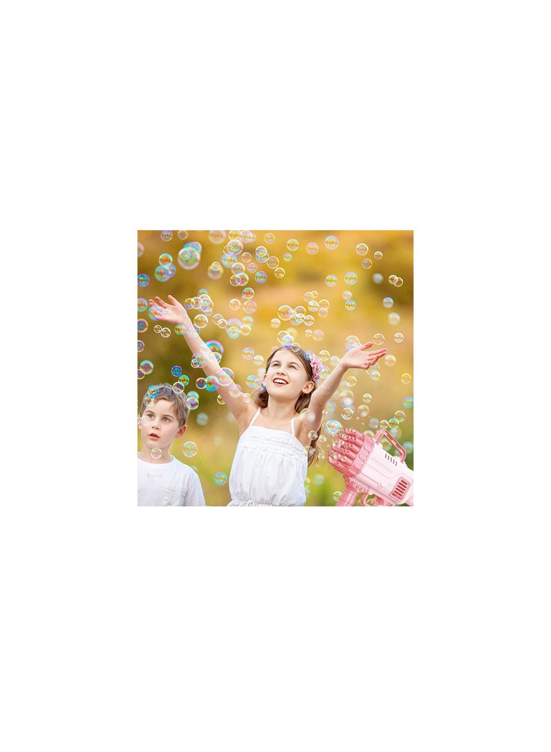 Bubble Gun Bubble Maker Machine with 32 Holes for Boys and Girls Summer Kids Toy for Age 3 4 5 6 7 8 Years Old Widely Use for Party Wedding or Games Pink