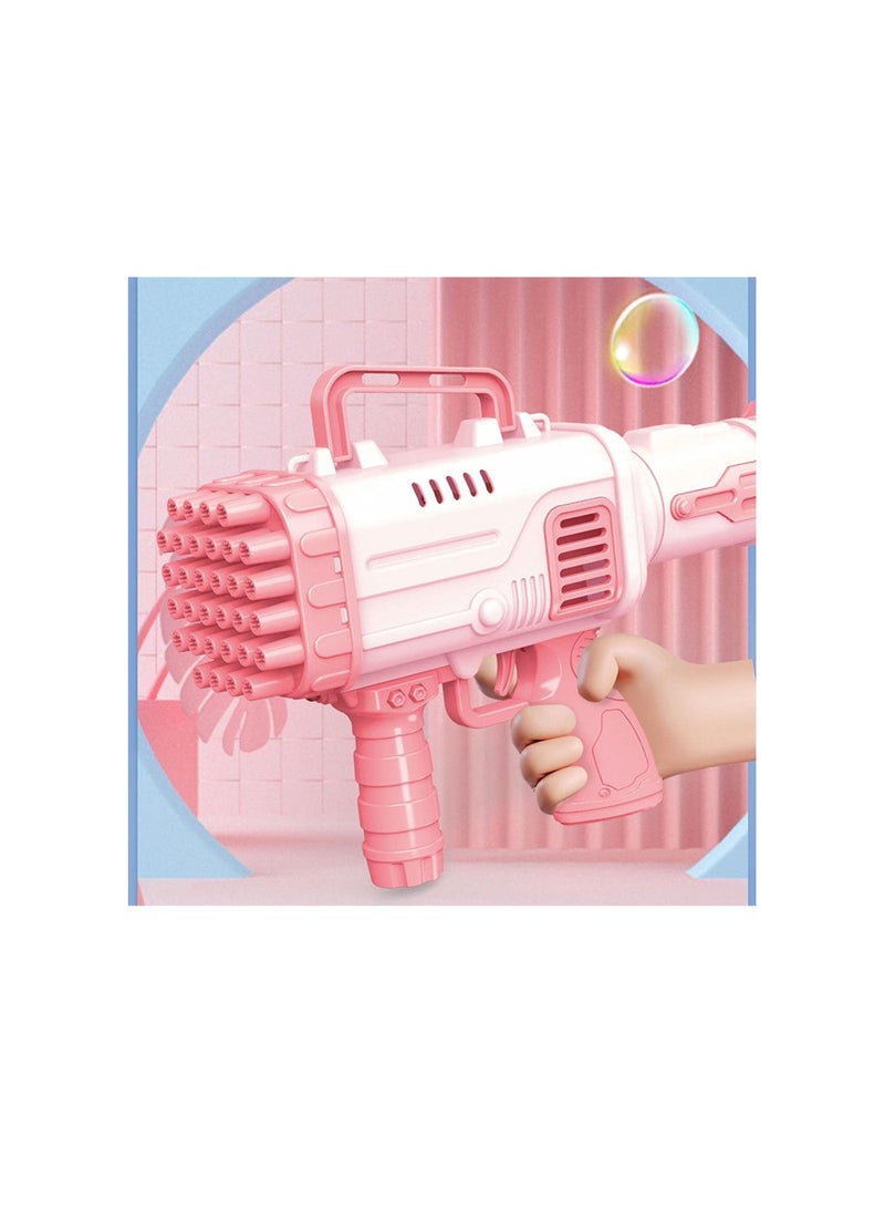 Bubble Gun Bubble Maker Machine with 32 Holes for Boys and Girls Summer Kids Toy for Age 3 4 5 6 7 8 Years Old Widely Use for Party Wedding or Games Pink