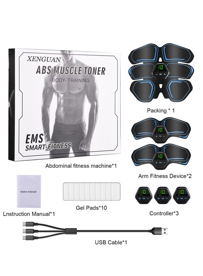 ABS and EMS Muscle Stimulator Ab Trainer with 10 Modes 20 Levels USB Rechargeable LCD Screen Portable Muscle Trainer Abdominal Toning Belt Muscle Trainer for Abdominal Arm Leg Fitness Workouts