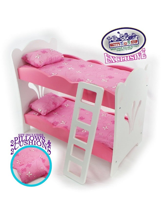 18 Inch Doll Furniture Pinkwhite Wooden Bunk Beds With 2 Pillows 2 Cushions & Ladderfits American Girl Dolls