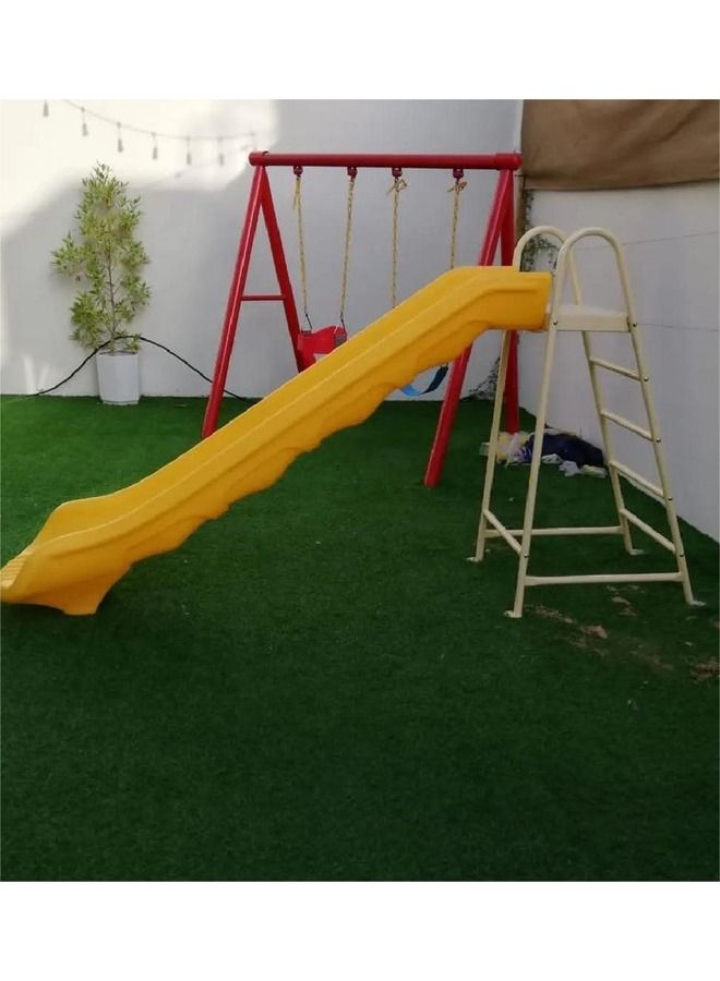 Children Outdoor Play Long Plastic Single Slide With Platform And Stair For Teenagers