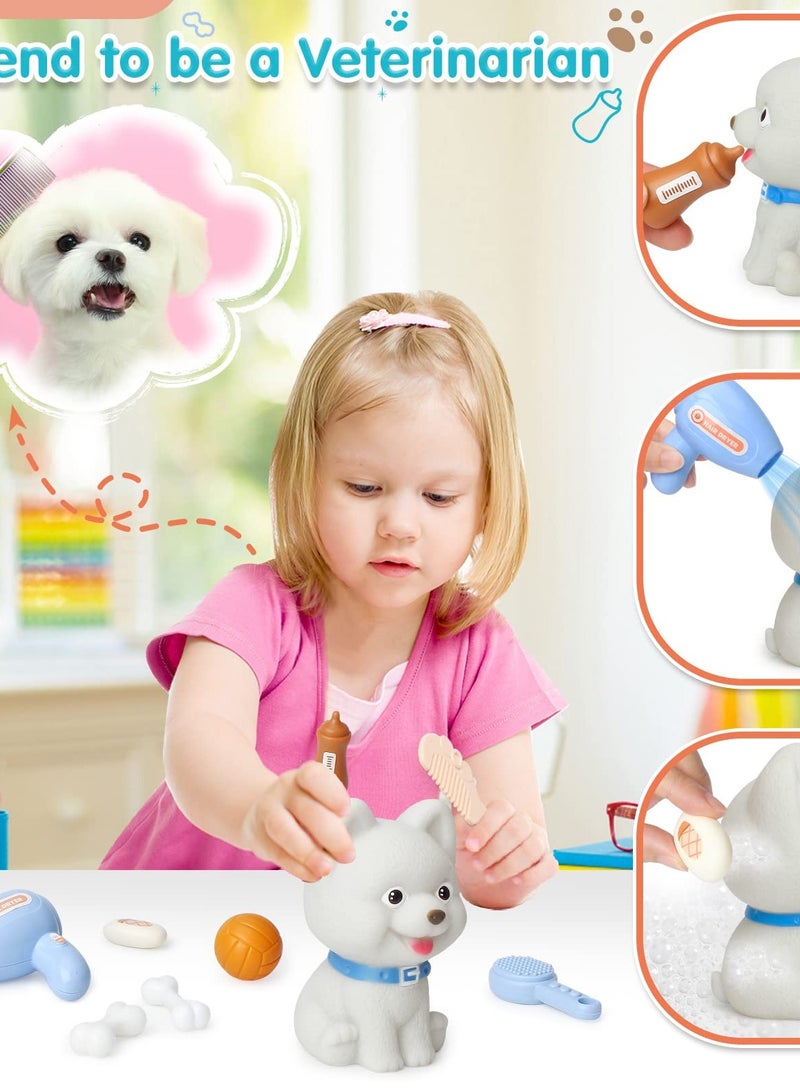 18-Piece Pet Vet Play Set for Kids 3-8, Role Play Dog Grooming Toys with Dog Backpack, Puppy Carrier, and Feeding Accessories