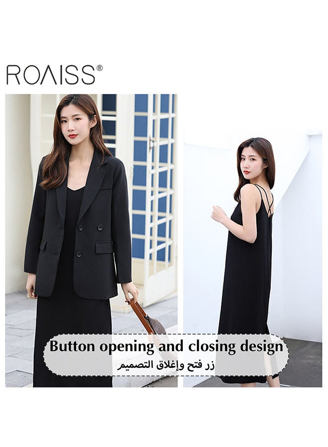 Women's Fashion Casual Loose Blazer Classic Versatile Jacket Side Flap Pockets with Button Closure Top