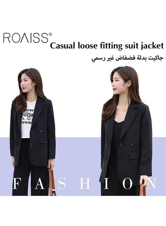 Women's Fashion Casual Loose Blazer Classic Versatile Jacket Side Flap Pockets with Button Closure Top