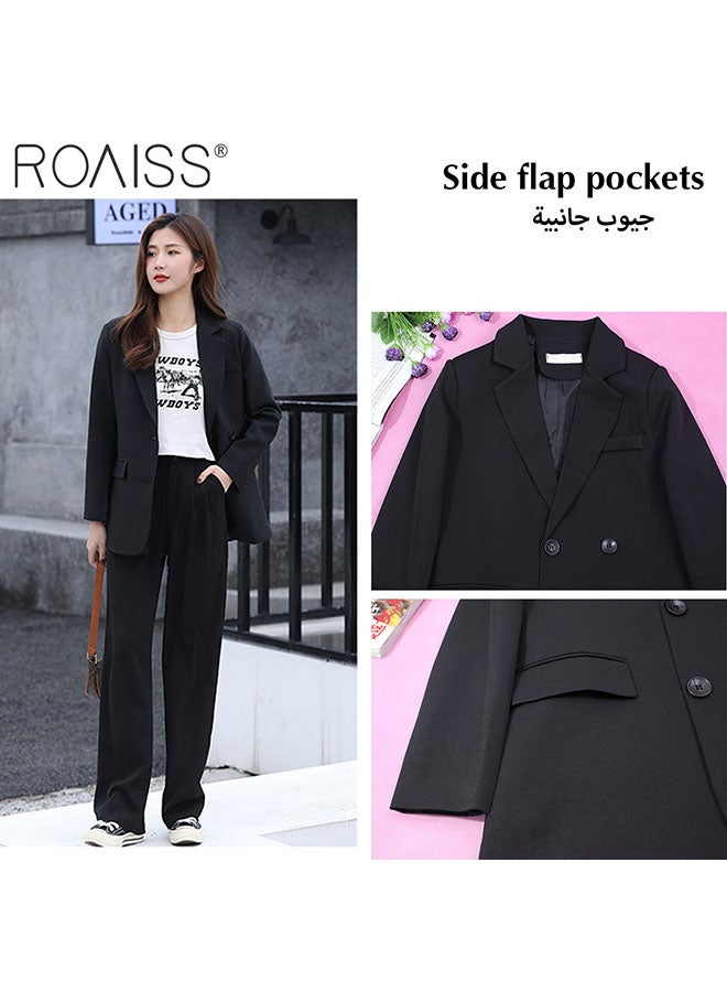 Women's Fashion Casual Loose Blazer Classic Versatile Jacket Side Flap Pockets with Button Closure Top