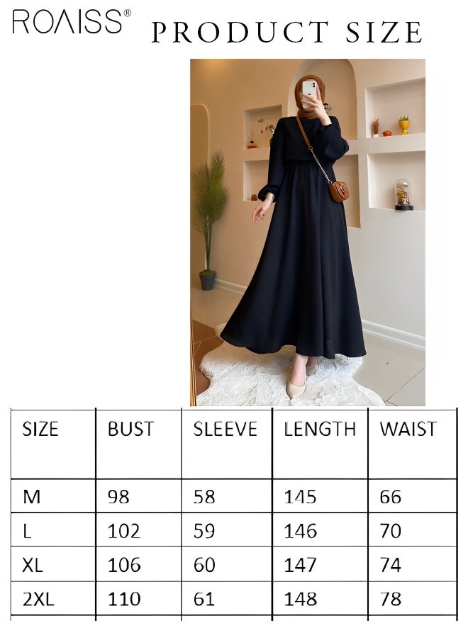 Women's Casual Chiffon Long Sleeved Dress Elastic Waist Design High Waist Banquet Dress Daily Solid Color Large Hem A-Line Dress