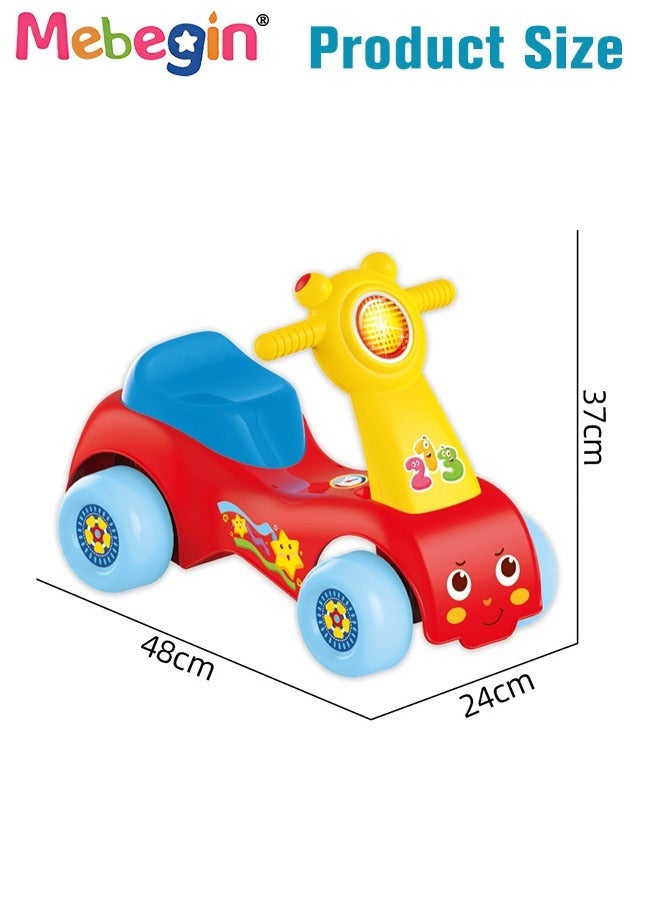 Fun Toddler Baby Car, Baby Balance Bike with Music and Light, Colorful Riding Toy, Ergonomic and Safe Design with Front and Rear Anti-topple Devices, No Pedals, Good Partner for Children' Growth