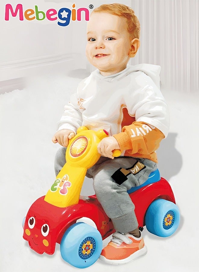 Fun Toddler Baby Car, Baby Balance Bike with Music and Light, Colorful Riding Toy, Ergonomic and Safe Design with Front and Rear Anti-topple Devices, No Pedals, Good Partner for Children' Growth