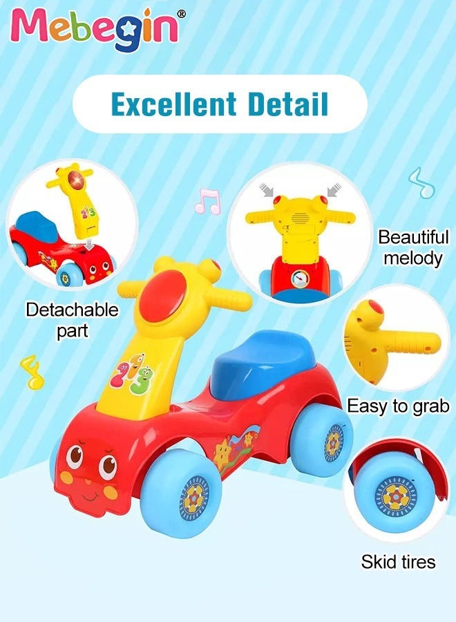 Fun Toddler Baby Car, Baby Balance Bike with Music and Light, Colorful Riding Toy, Ergonomic and Safe Design with Front and Rear Anti-topple Devices, No Pedals, Good Partner for Children' Growth