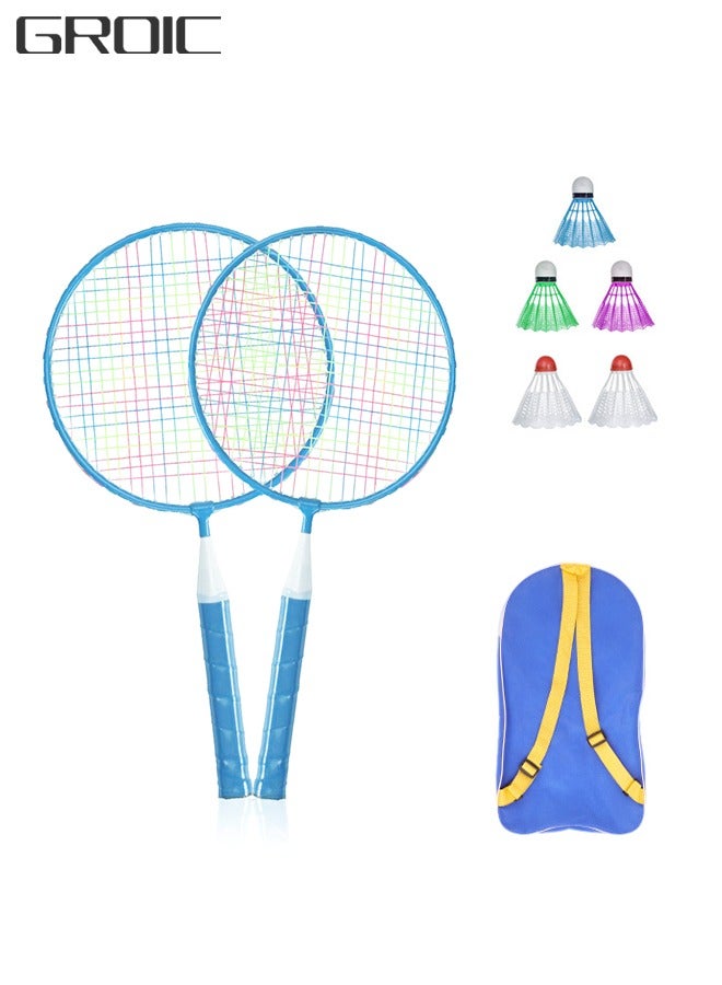 Badminton Rackets for Kids, Badminton Racquet Set for Toddler Indoor/Outdoor Sport Game Including 4 Badminton and Badminton Racket for Children 1 Pair