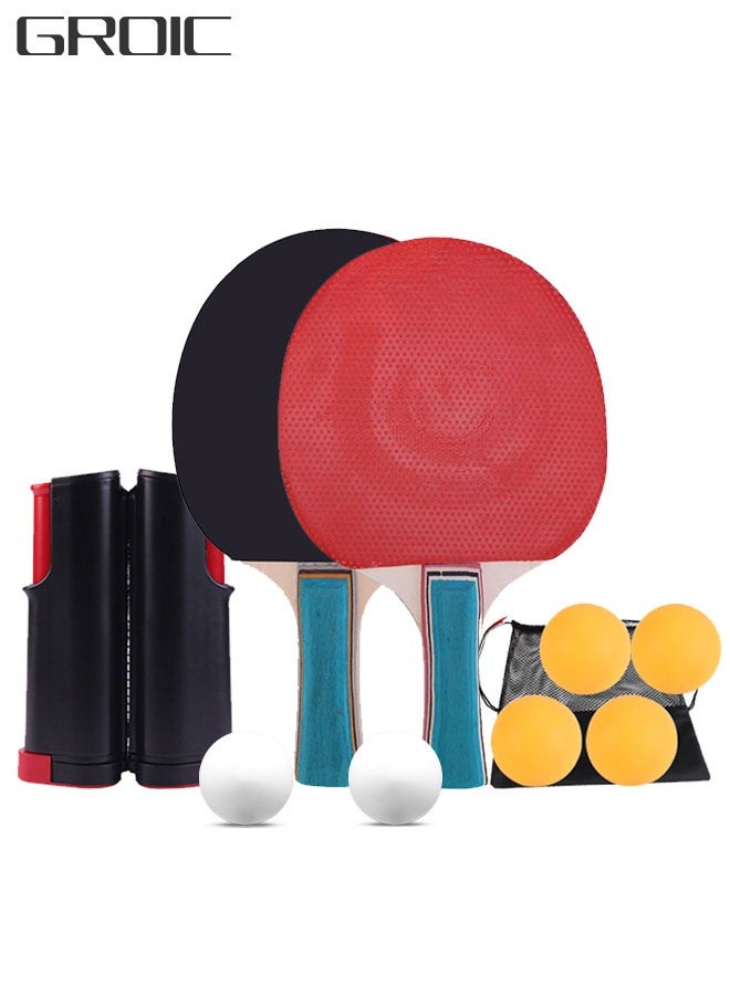 Ping Pong Paddles Set, Portable Table Tennis Set with Retractable Net, Rackets, Balls and and Storage Case for Indoor/Outdoor Games