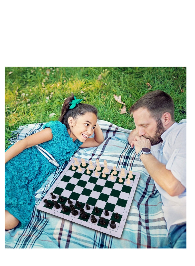 Portable Chess & Checkers Set, 2 in 1 Travel Board Games for Kids and Adults, Folding Roll up Chess Game Sets,Tournament Thick Mousepad Mat with Storage Bag