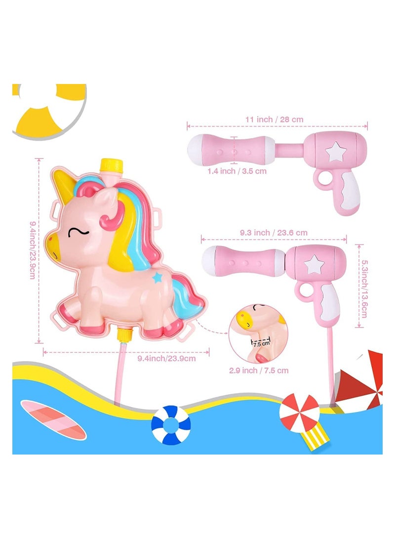 Water Gun for Kids, Backpack with 2L High Capacity Tank Adjustable Straps, Kids Summer Pool Beach Sand Outdoor Fighting Play Toys Spray Pull Toy (Pink Unicorn)