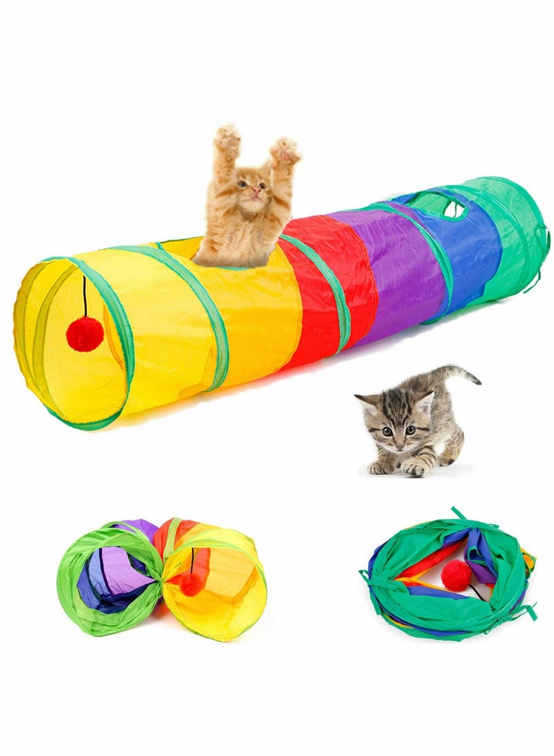 Cat Tunnel, with Play Ball, Foldable Rainbow S-Tunnel, for Indoor Cat, Interactive Peek-a-Boo Cat Chute Cat Tube Toy with Fun Ball and 2 Peek Hole, for Kittens Puppies Rabbits, Other Small Pets