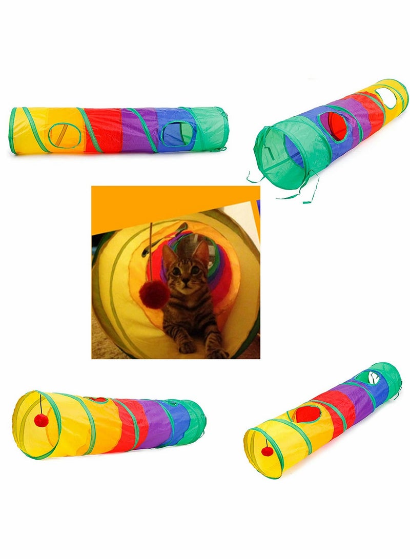 Cat Tunnel, with Play Ball, Foldable Rainbow S-Tunnel, for Indoor Cat, Interactive Peek-a-Boo Cat Chute Cat Tube Toy with Fun Ball and 2 Peek Hole, for Kittens Puppies Rabbits, Other Small Pets