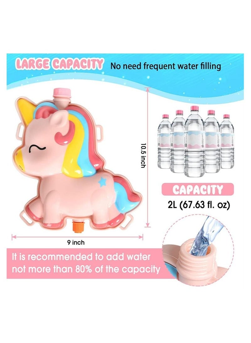 Water Gun for Kids, Backpack with 2L High Capacity Tank Adjustable Straps, Kids Summer Pool Beach Sand Outdoor Fighting Play Toys Spray Pull Toy (Pink Unicorn)