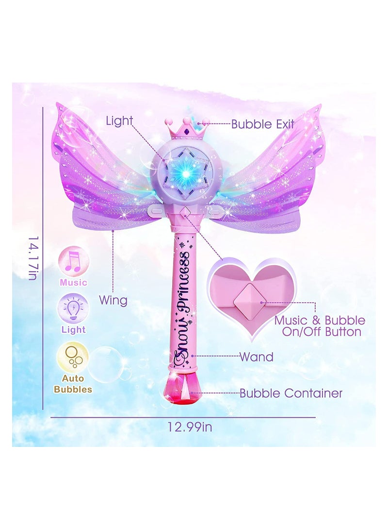 Bubble Machine for Kids Princess Bubble Wands with Detachable Wings 1000+ Bubbles/Minute Light Up Musical Bubbles Blow Maker Outdoor Princess Wand Automatic  Fairy Bubble Wand