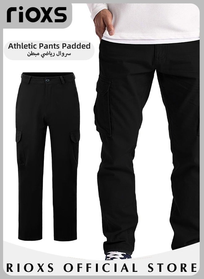 Men's Cargo Pants, Casual Work Pants With Pockets, Cotton Hiking Sweatpants For Men, Mes Athletic Jogger Sports Outdoor Trousers, Relaxed Fit Joggers Pants, Open Bottom Drawstring Trousers