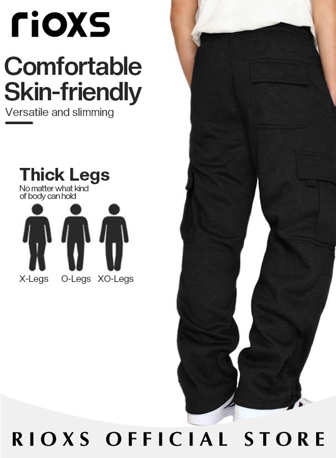 Men's Cargo Pants, Casual Work Pants With Pockets, Cotton Hiking Sweatpants For Men, Mes Athletic Jogger Sports Outdoor Trousers, Relaxed Fit Joggers Pants, Open Bottom Drawstring Trousers