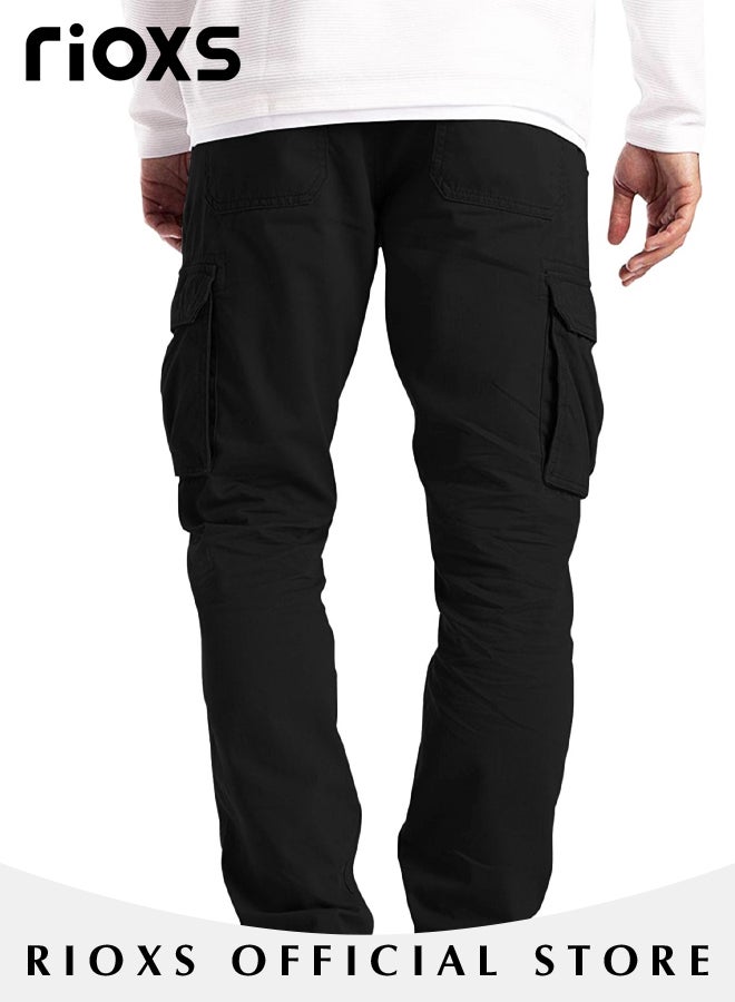 Men's Cargo Pants, Casual Work Pants With Pockets, Cotton Hiking Sweatpants For Men, Mes Athletic Jogger Sports Outdoor Trousers, Relaxed Fit Joggers Pants, Open Bottom Drawstring Trousers