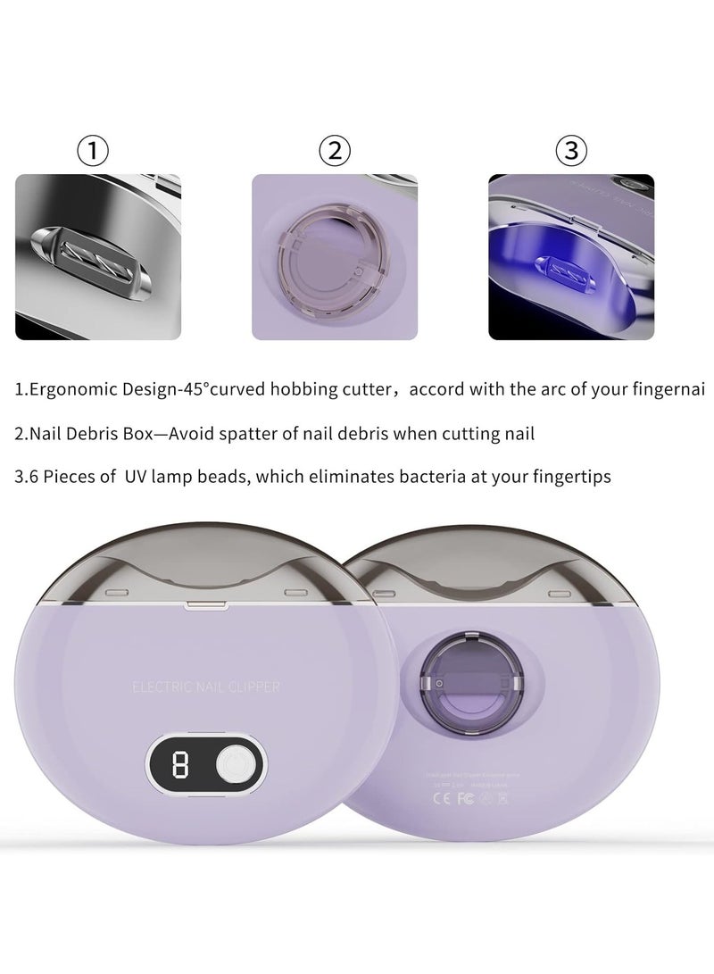 Automatic Nail Clipper, Electric Nail Clippers Automatic Safety Fingernail Cutter and Filer Rechargeable Nail Trimmer Nail Scissors Gift for for Adults Seniors Infant Baby Kids Men Women (Purple)