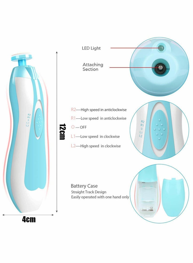Baby Nail Trimmer, Electric File Drill Tool for Baby, Safe Clippers with LED Front Light Newborn or Toddler Toes, and Fingernails(Blue)