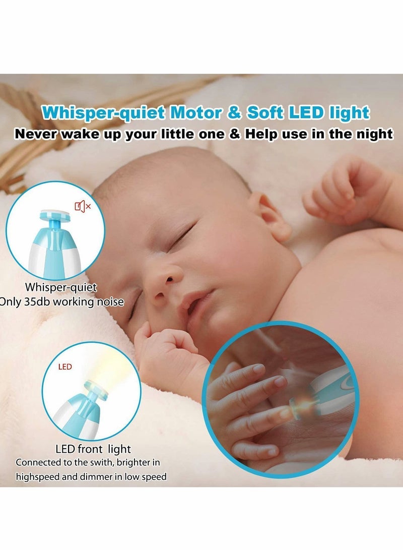 Baby Nail Trimmer, Electric File Drill Tool for Baby, Safe Clippers with LED Front Light Newborn or Toddler Toes, and Fingernails(Blue)