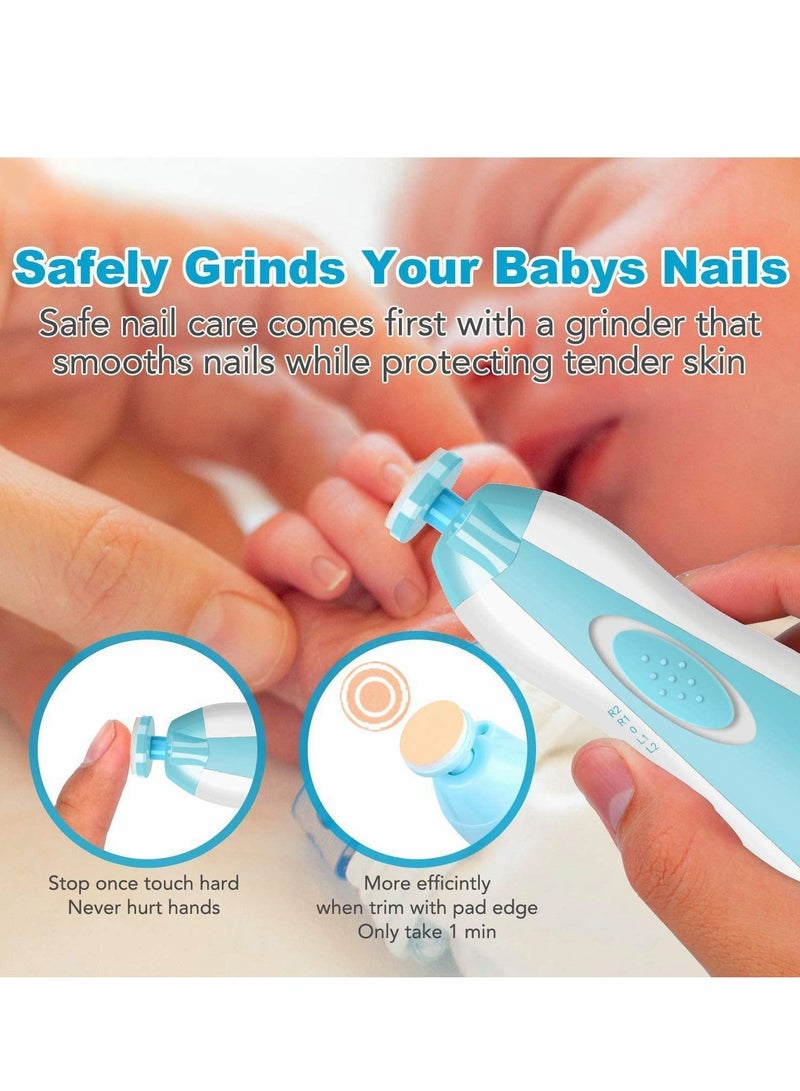 Baby Nail Trimmer, Electric File Drill Tool for Baby, Safe Clippers with LED Front Light Newborn or Toddler Toes, and Fingernails(Blue)