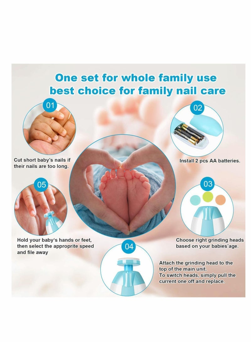 Baby Nail Trimmer, Electric File Drill Tool for Baby, Safe Clippers with LED Front Light Newborn or Toddler Toes, and Fingernails(Blue)