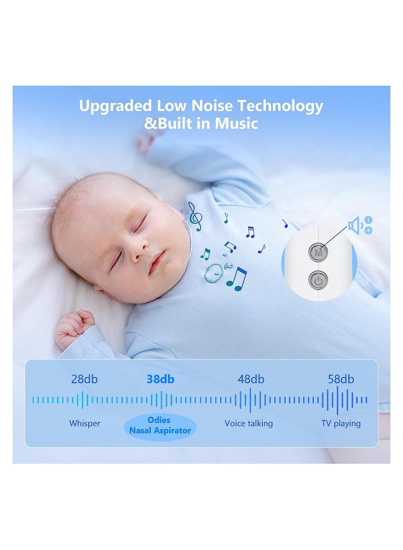 Electric Baby Nasal Aspirator, Rechargeable Adjustable 3-Level Suction with Music and 3 Silicone Tips, Toddler Deeply Nose Cleaner