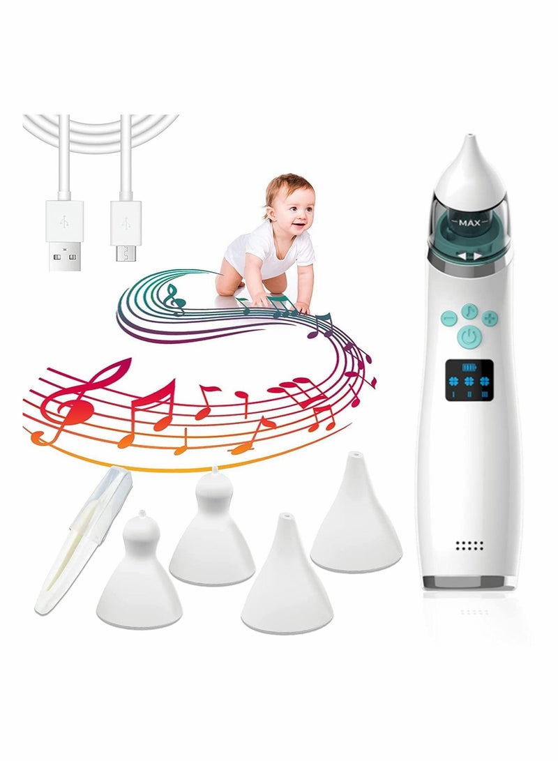 Baby Nasal Aspirator Electric Nose Suction With 4 Silicone Tips For Infants 3 Levels Of Music Soothing Function Rechargeable Portable Newborns Toddlers Clear Congestion